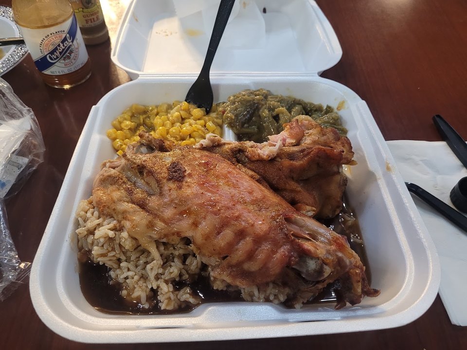 Hearty Cajun Creole dishes on a counter.