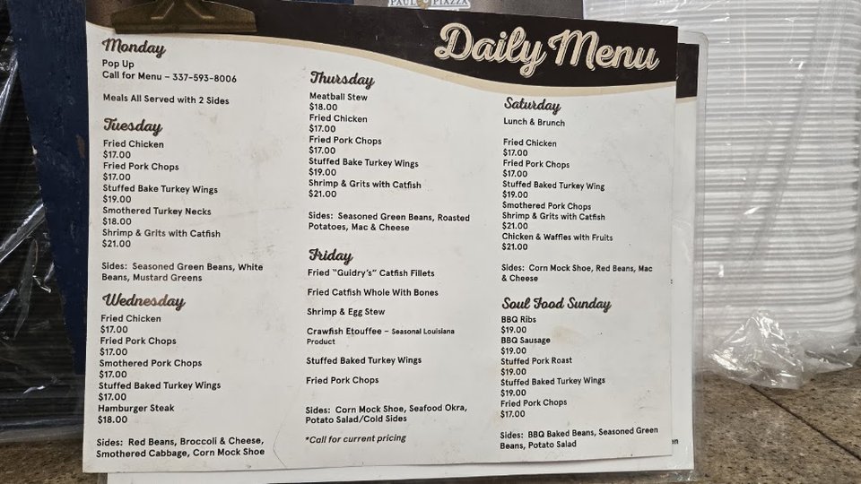 Beverage menu with bottled soft drinks.