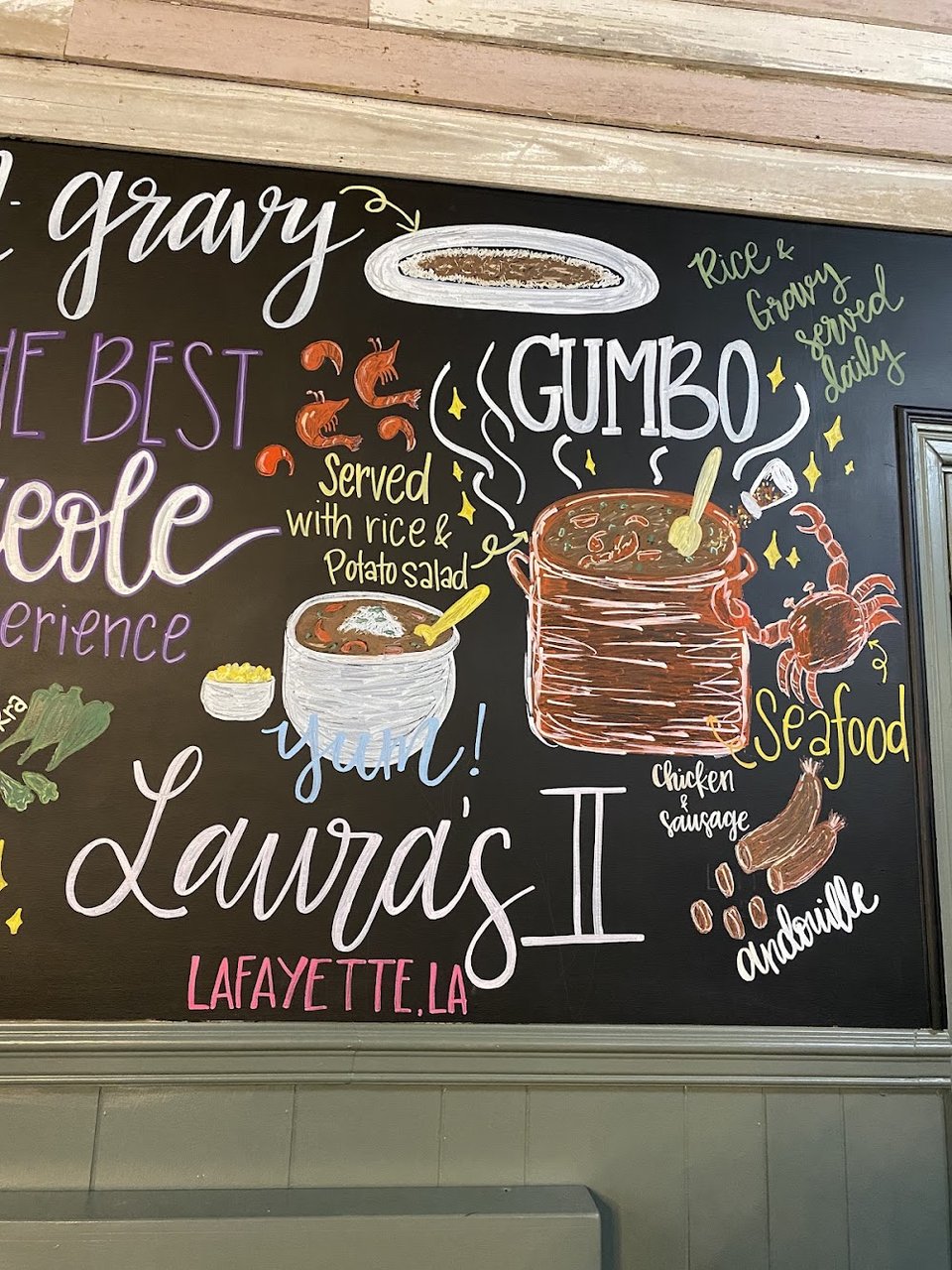 Specials list with shrimp and grits bowl.